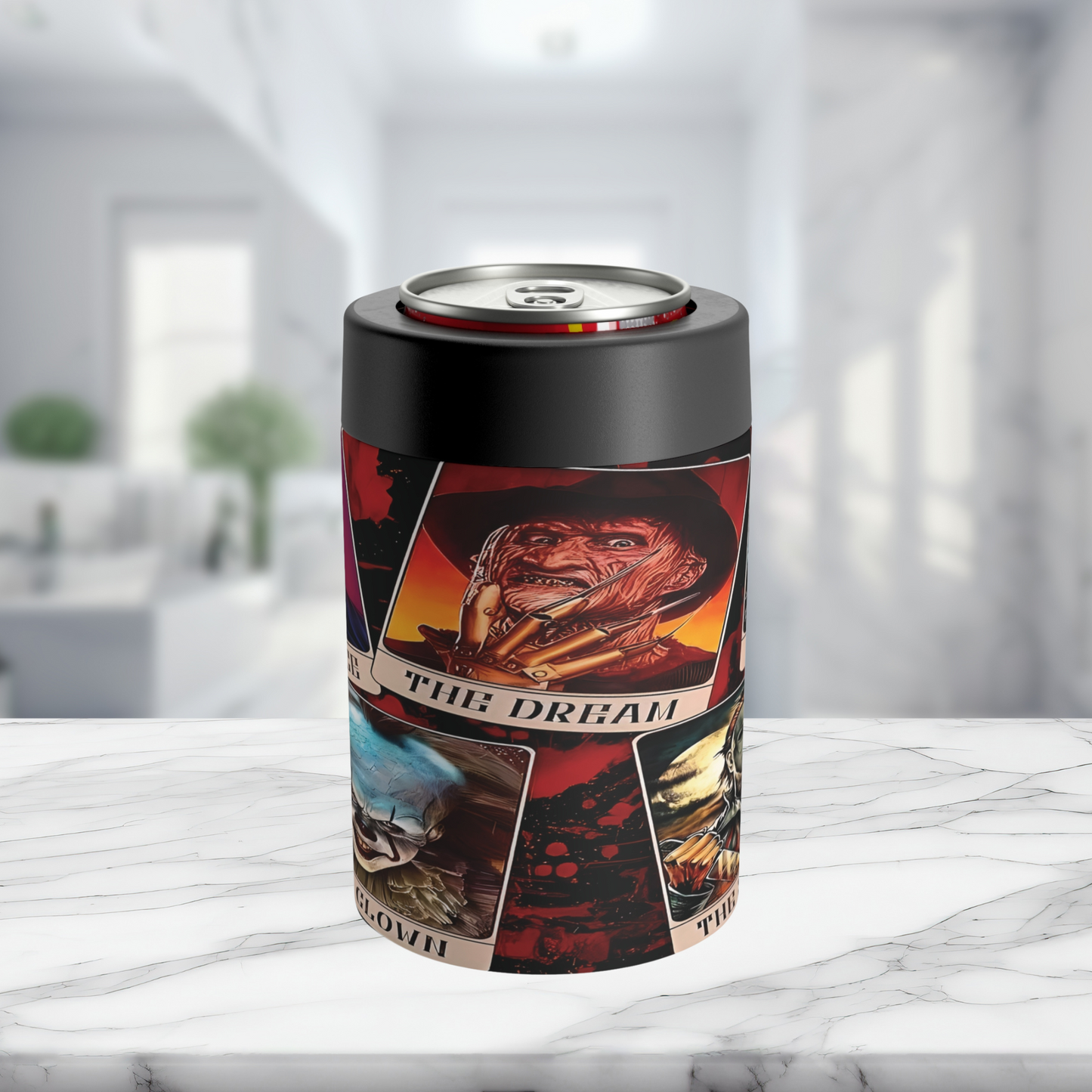 Horror Trading Card 12oz Can Holder Keep Your Drinks Cool with a Frightening Flair