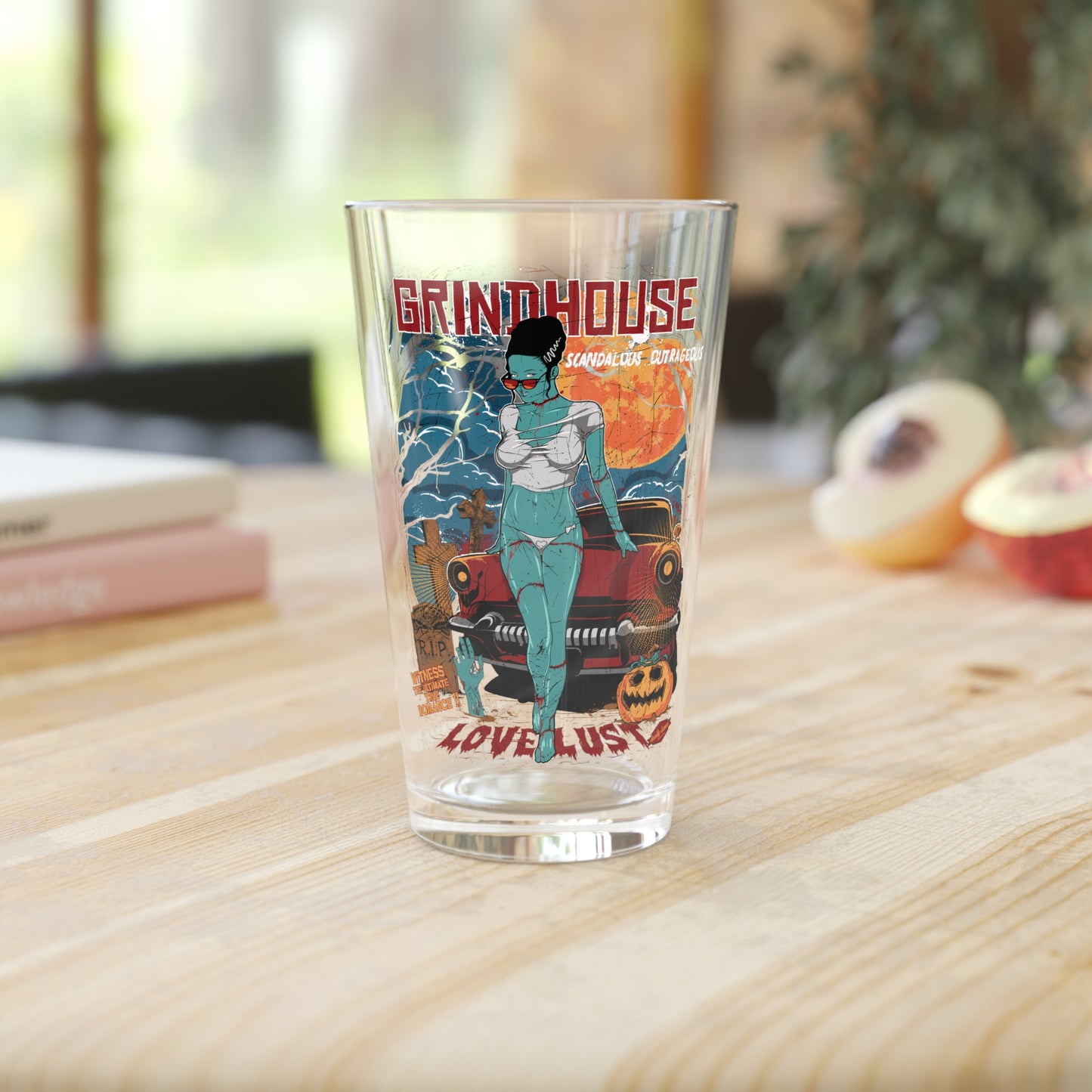 Dark Planet Tees Presents: Grindhouse Horror 16oz Pint Glass Horror-Themed Glassware