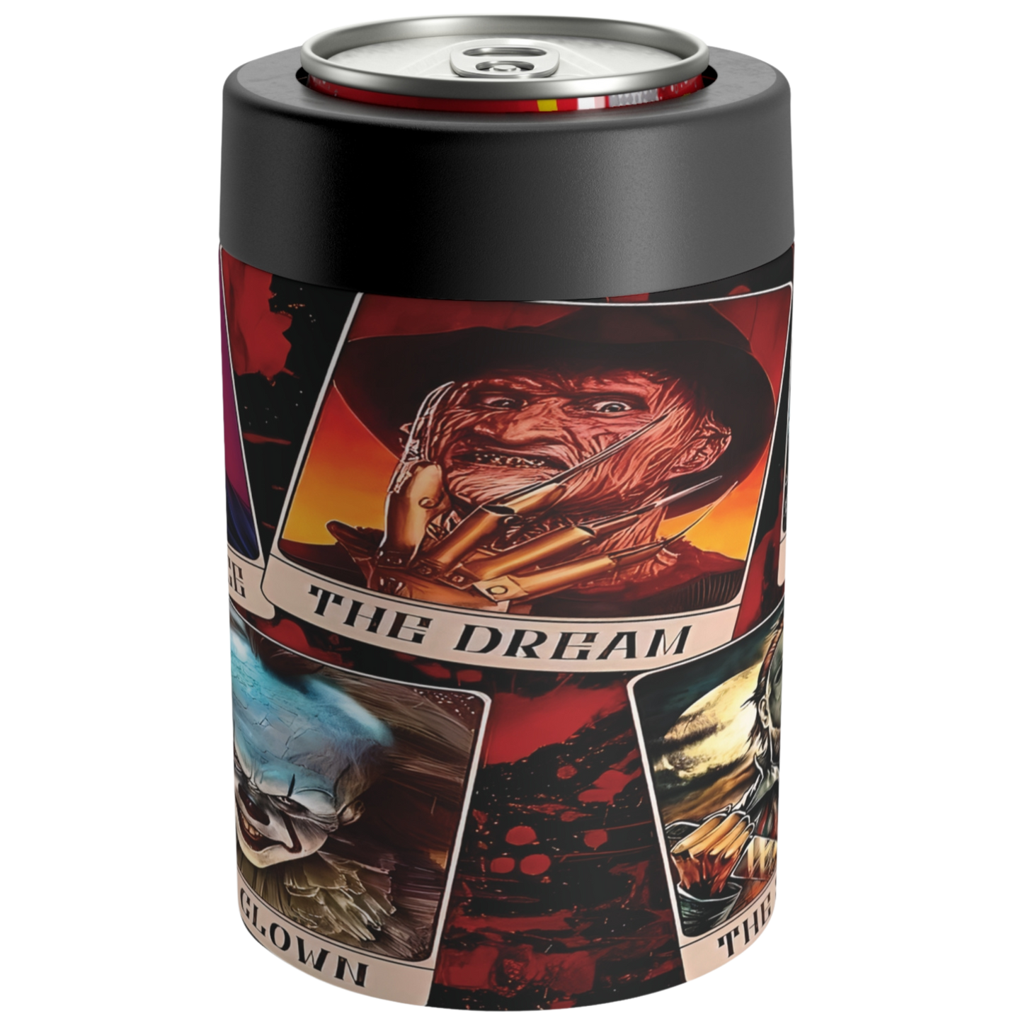 Horror Trading Card 12oz Can Holder Keep Your Drinks Cool with a Frightening Flair